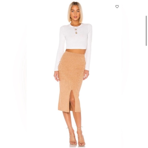 Free People beige Midi Skirt with slit knit size XS with stretch - Picture 1 of 7